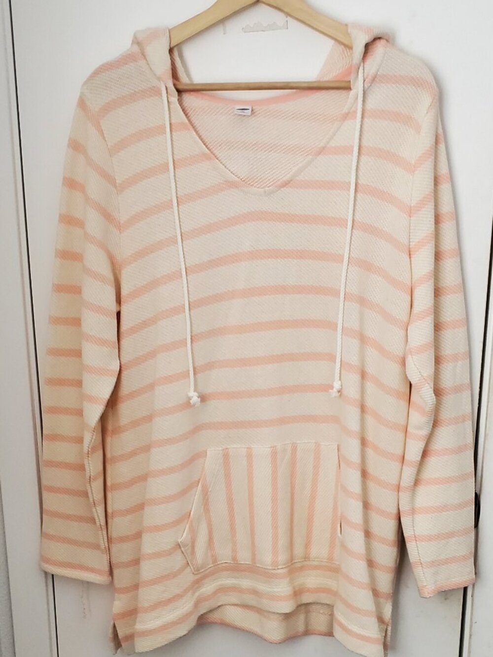 Old Navy Pink And Cream Striped Knit Hoodie Sweater Women's Size 1X